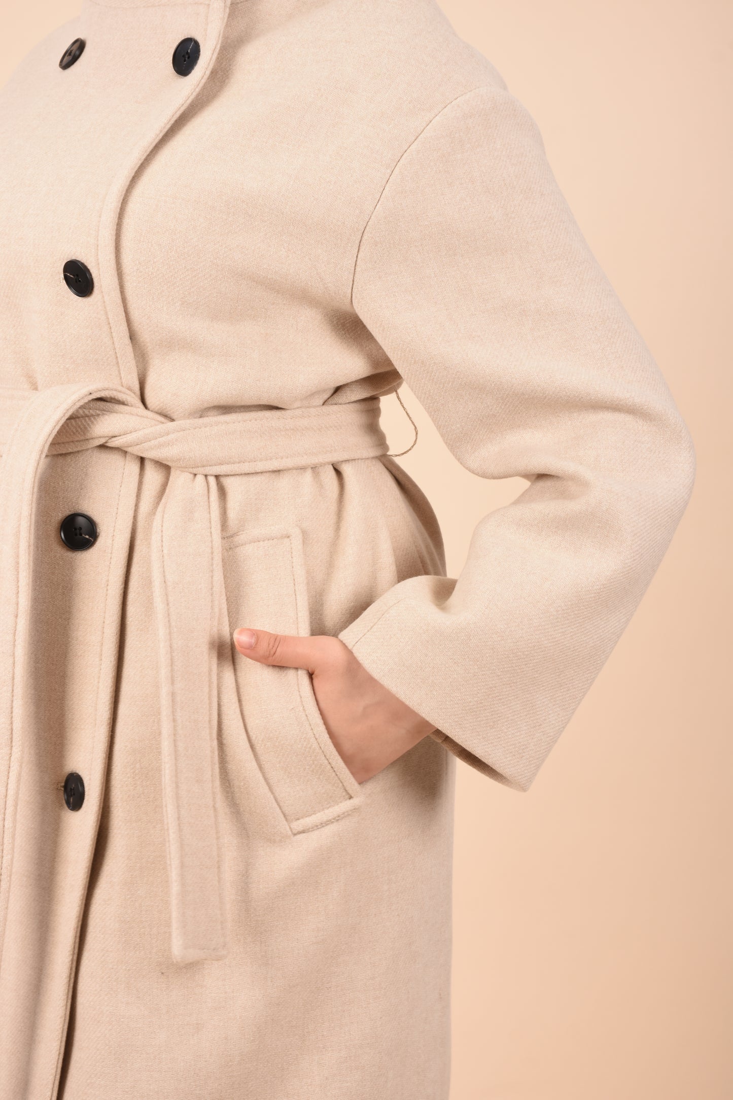 High-Collar Belted Coat