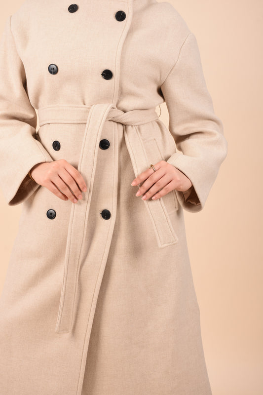 High-Collar Belted Coat